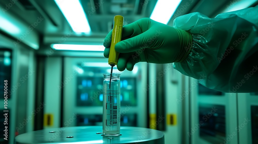 Poster engineer inserting diagnostic tool into energy storage battery