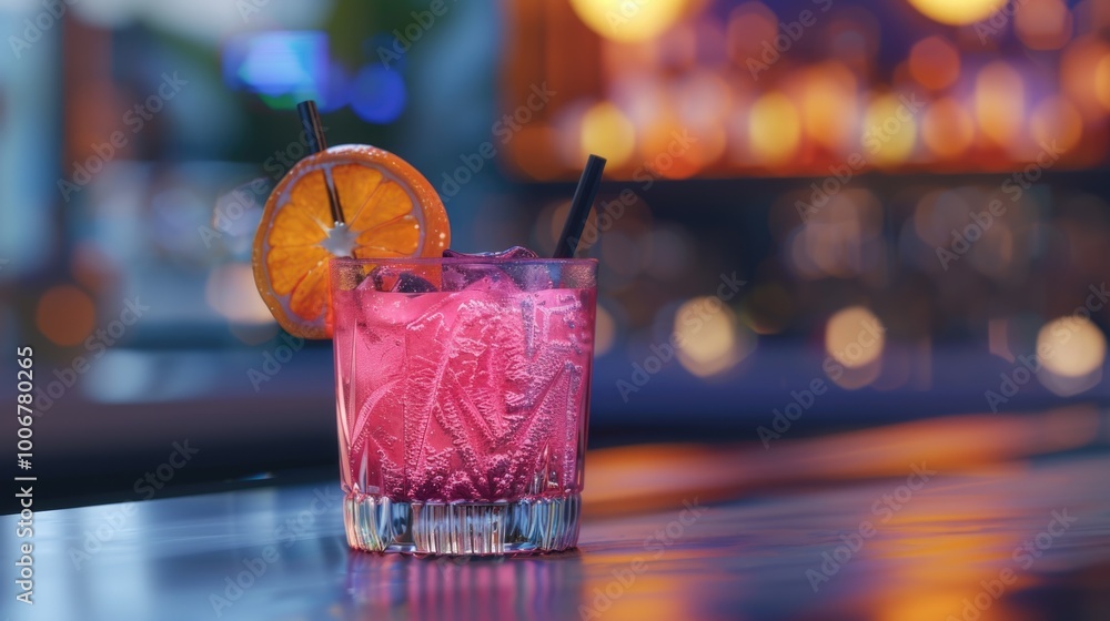 Aufkleber a refreshing pink drink garnished with a slice of orange, perfect for a summer evening or a relaxing
