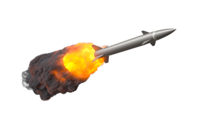 Ballistic missile leaving trail of fire and smoke