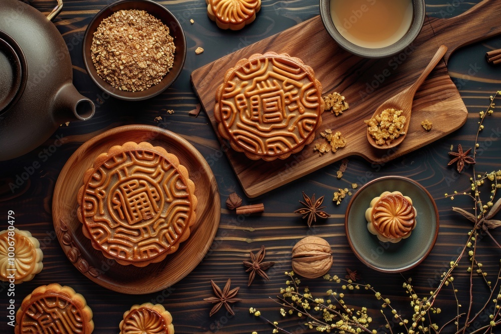 Aufkleber a warm and inviting scene featuring a plate of cookies and a cup of tea on a table