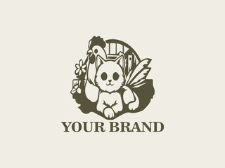 Vector Logo of Cute Cats and Chickens Little Farm Friends, Farm Animal Character Designs, Cats and Chickens in the Wild