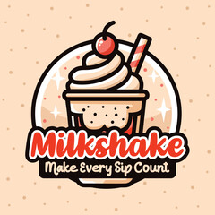Milkshake Logo Design with Bear Mascot Vector