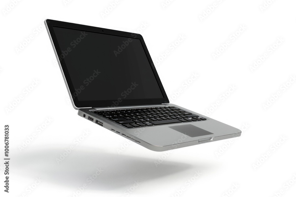 Leinwandbilder a person is working or browsing online with their laptop open on a clean and simple white surface