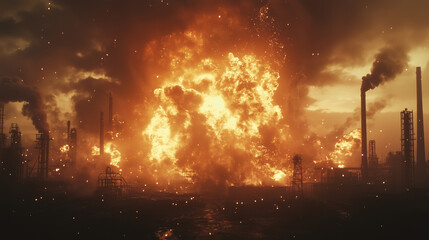 Obraz premium Industrial Explosion - factory accident 