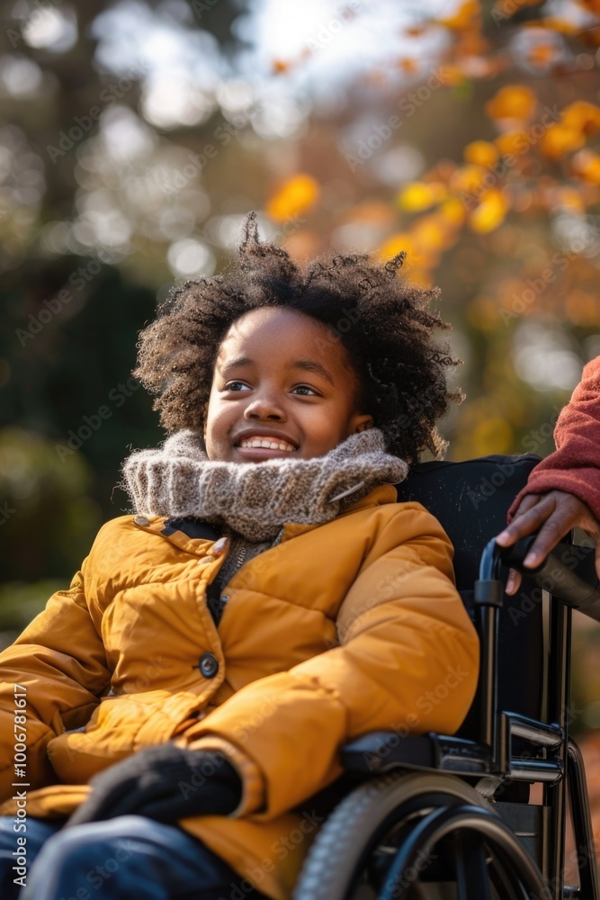 Poster A young girl sits comfortably in her wheelchair, looking directly at the camera