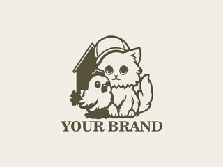 Vector Logo of Cute Cats and Chickens Little Farm Friends, Farm Animal Character Designs, Cats and Chickens in the Wild