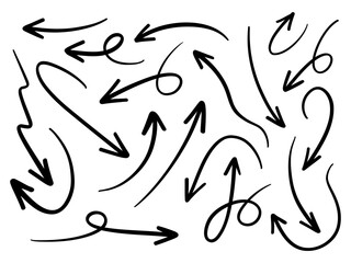 Hand drawn arrows collection Set simple flat arrows isolated on white background. Arrow mark icons and arrow paint. Stock vector. EPS10.