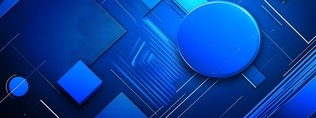 Blue background with diagonal lines and geometric shapes, representing technology or digital design