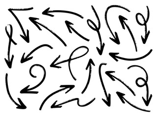 Hand drawn arrows collection Set simple flat arrows isolated on white background. Arrow mark icons and arrow paint. Stock vector. EPS10.