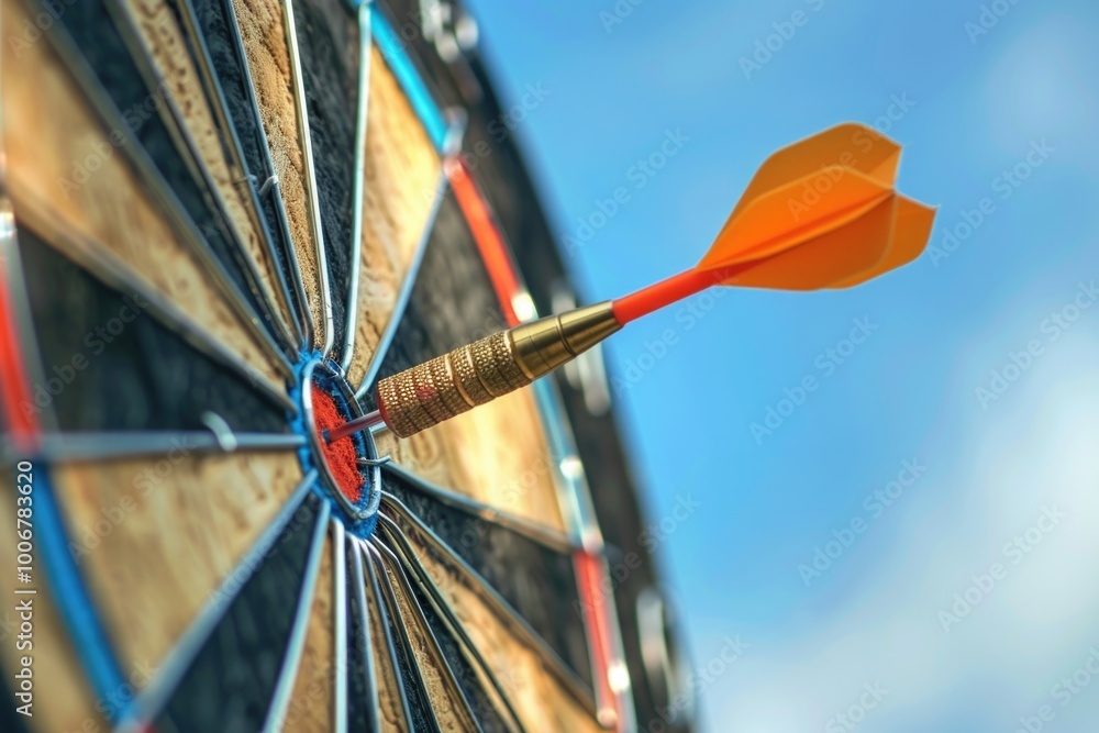 Poster A dart successfully lands in the center of a dartboard, providing an accurate and precise shot