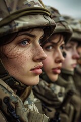 Group of women in military or police uniforms, standing side by side