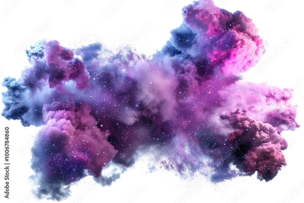 Poster a thick cloud of purple and blue smoke against a white background, perfect for use in design project