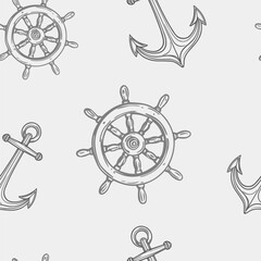 Nautical ship wheel and anchor seamless pattern collection in various colors in grid