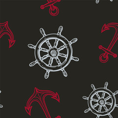 Nautical ship wheel and anchor seamless pattern collection in various colors in grid