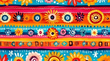 Vibrant Floral and Abstract Pattern in Warm Colors