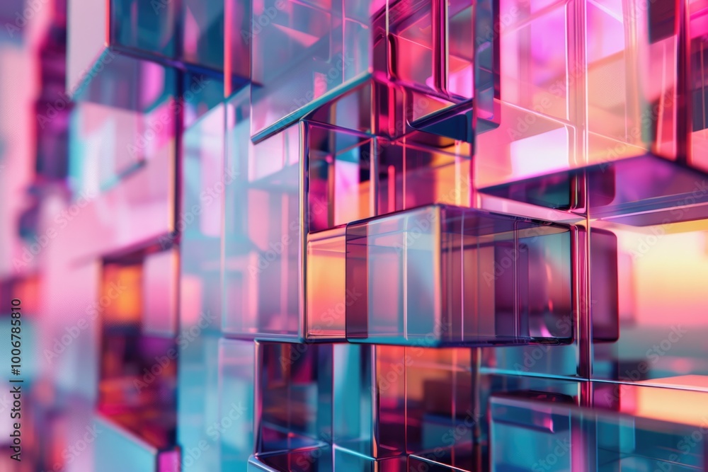 Poster A futuristic structure composed of interconnected cube blocks