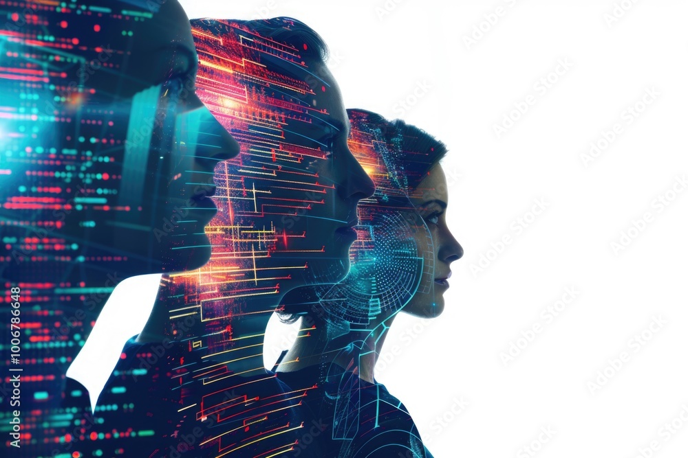 Poster a man and a woman standing together looking at a computer screen, possibly discussing or working on 