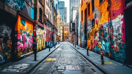 Naklejka premium Vibrant Street Art Alley in the Heart of the City