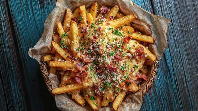 Delicious Loaded Cheese Fries with Bacon and Herbs