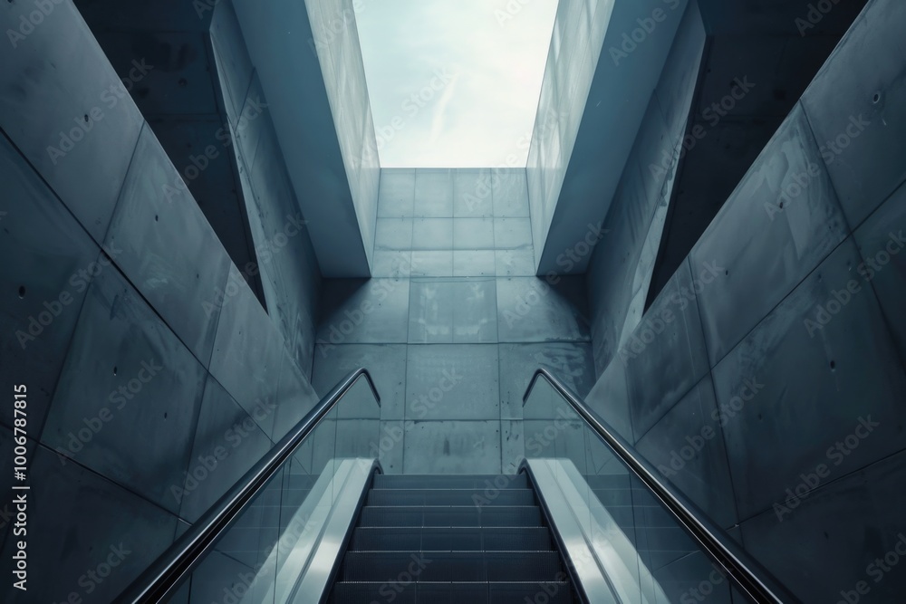 Poster a skylight above an escalator in a modern building