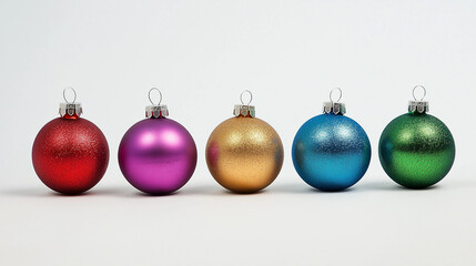 Christmas multicolored balls on a white background.