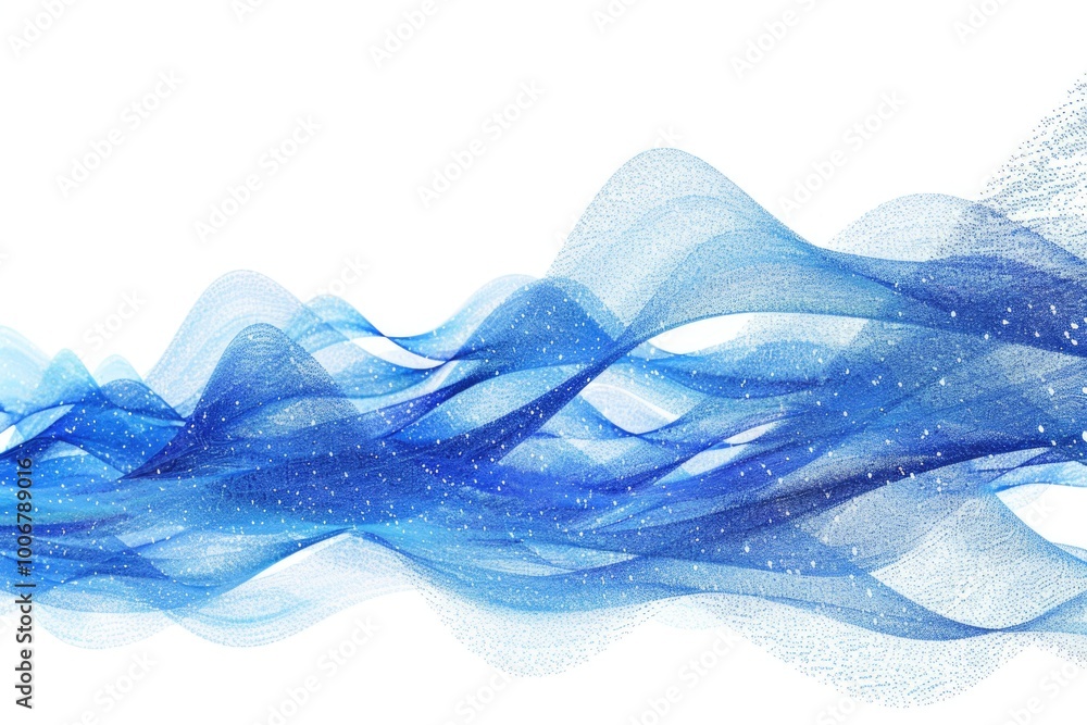 Poster A flowing wave of blue fabric with intricate patterns and textures