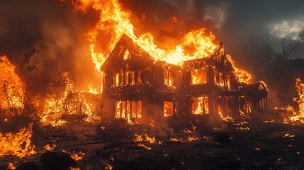 Burning House engulfed in Flames