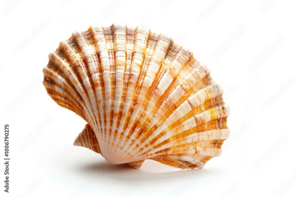 Poster a close-up view of a shell sitting on a white background