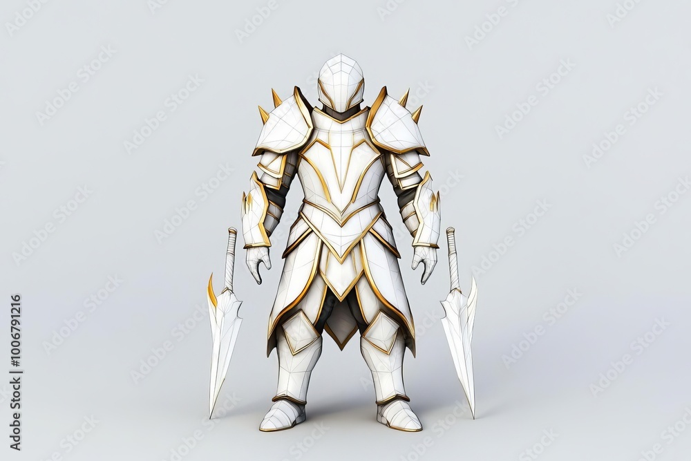Poster highquality fantasy 3d warrior model with weapons riggingfriendly tpose for animation