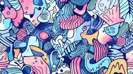 Fototapeta premium Whimsical Abstract Doodle Seamless Pattern with Cinematic Lighting on Pastel Background