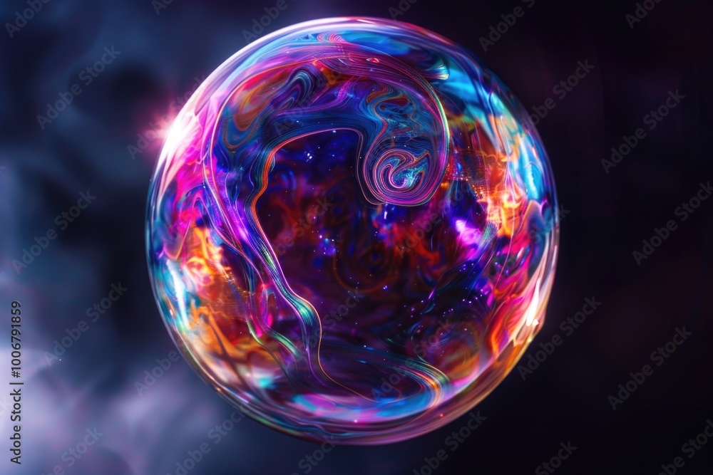 Poster a whimsical, translucent bubble floats in mid-air, its vibrant colors and delicate shape making it a