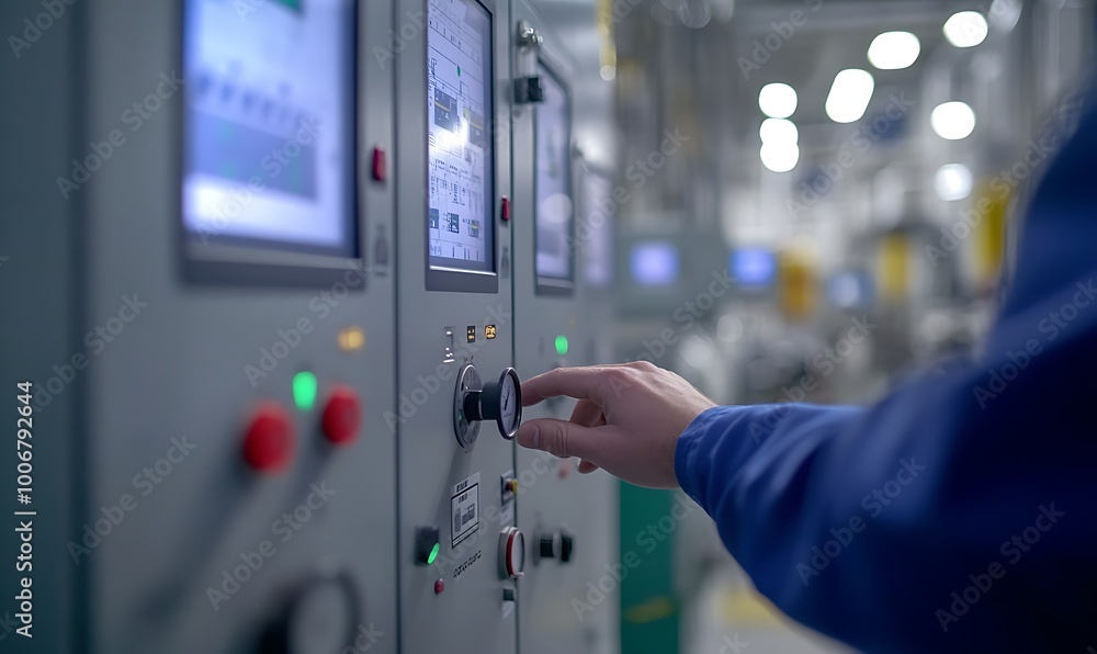 Aufkleber engineer adjusting dial on control panel amidst energy stats