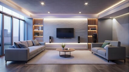 Fototapeta premium Minimalist interior design of modern entertainment room