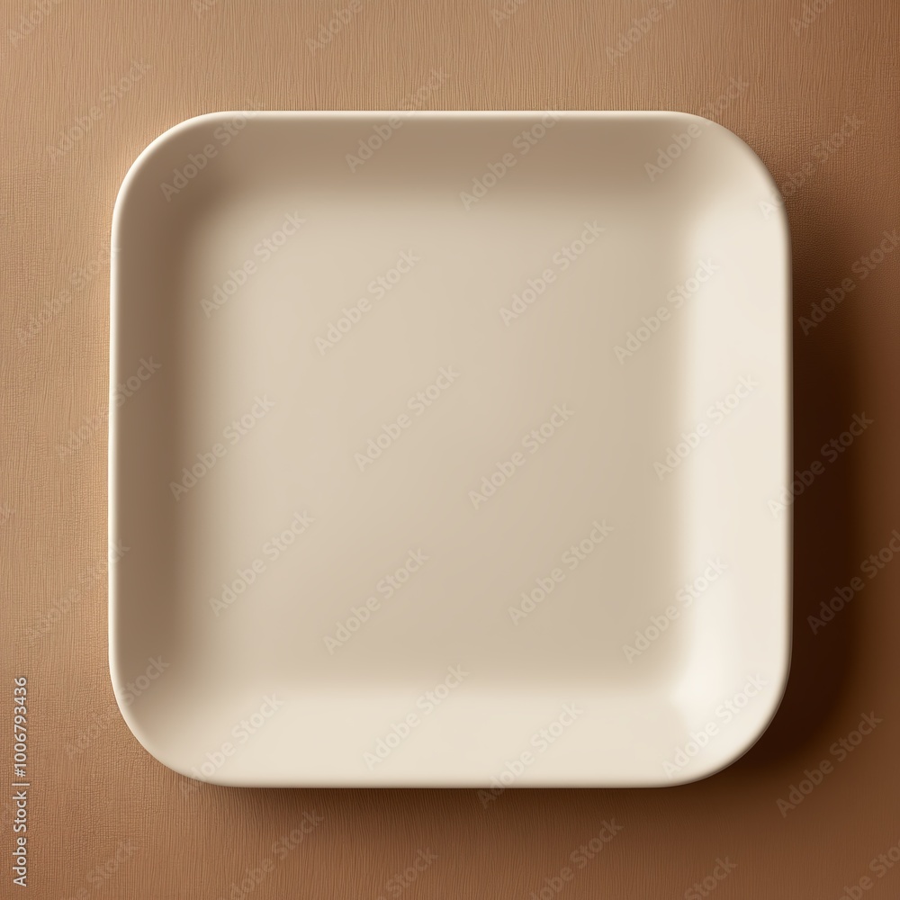 Poster minimalistic square plate with smooth, rounded edges, placed against a neutral-toned background. the
