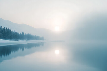 Fototapeta premium A minimalistic winter background featuring soft hues, snow-covered landscapes, and subtle details that capture the essence of winter's calm