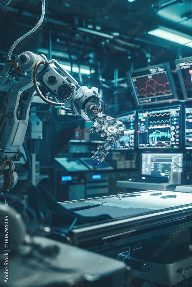 Poster a robotic arm holds a piece of paper in a factory setting