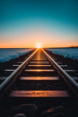 Obraz premium Ladder of light leading to a bright horizon, symbolizing career progression