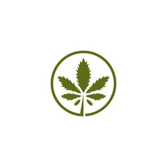 Marijuana leaf plant logo in circle shape in flat design