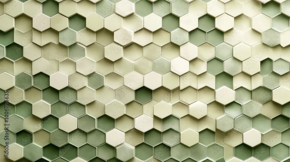 Aufkleber tiny hexagons in alternating shades of soft green and beige, forming a subtle, elegant tile pattern.