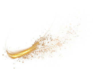 Sparks of dust and golden stars shine with special light. Trace of speed lines. Sparks on transparent background. Christmas light effect. Golden sparkling particles of magic dust. A luminous bokeh tha