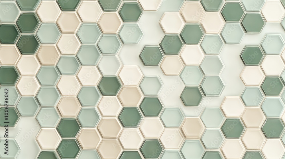 Aufkleber tiny hexagons in alternating shades of soft green and beige, forming a subtle, elegant tile pattern.