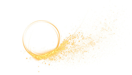 Sparks of dust and golden stars shine with special light. Trace of speed lines. Sparks on transparent background. Christmas light effect. Golden sparkling particles of magic dust. A luminous bokeh tha