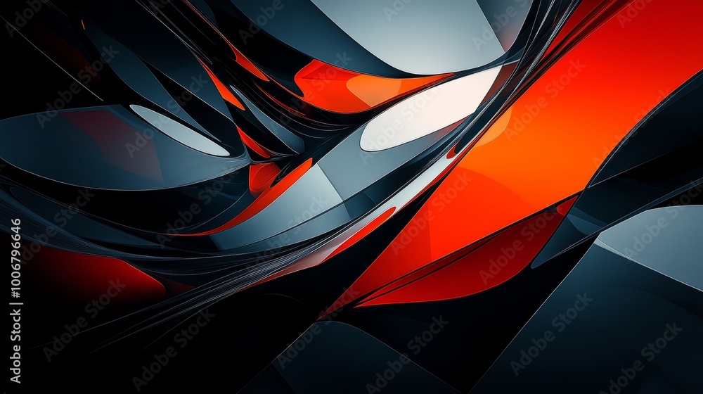 Poster a futuristic abstract image with flowing curves and shiny metallic surfaces, highlighting sleek mode