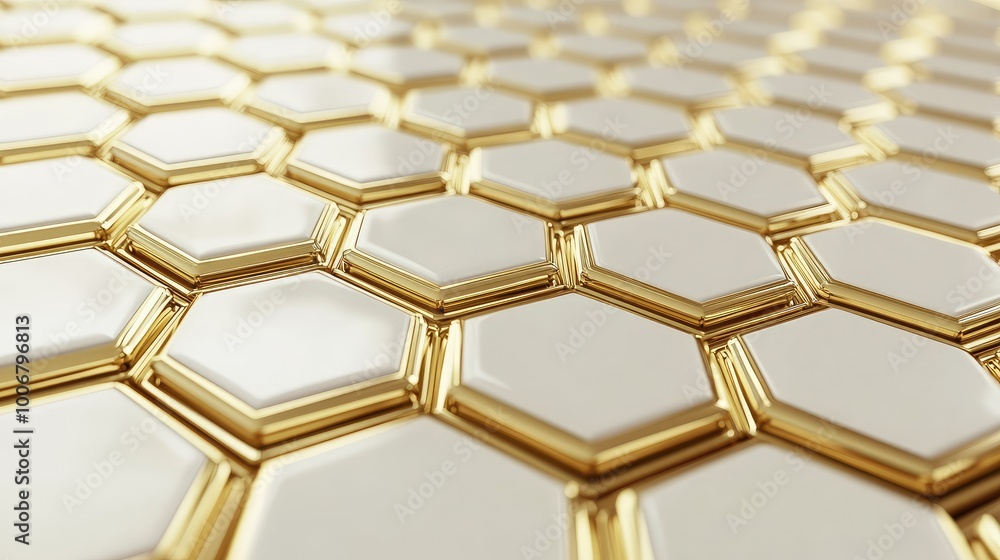 Poster tiny hexagons in soft gold and cream arranged in a delicate, geometric pattern across the surface of