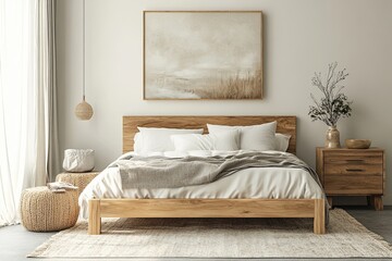 Neutral-Toned Minimalist Bedroom with Wooden Accents