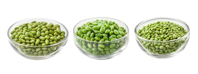 Green beans in glass bowl on white background