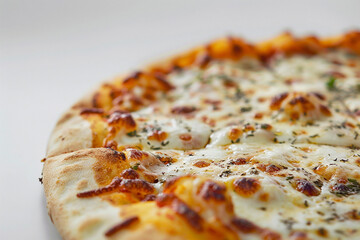 A delicious fresh pizza on a white background