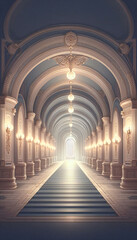 Mystical Castle Corridor with Soft Glowing Lights for Fantasy Visual Novel
