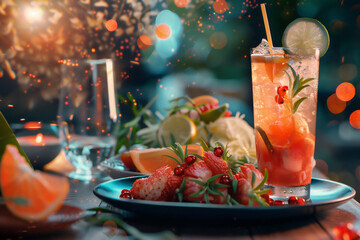 A variety of food and drinks