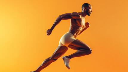 A man running with his arms outstretched and legs apart